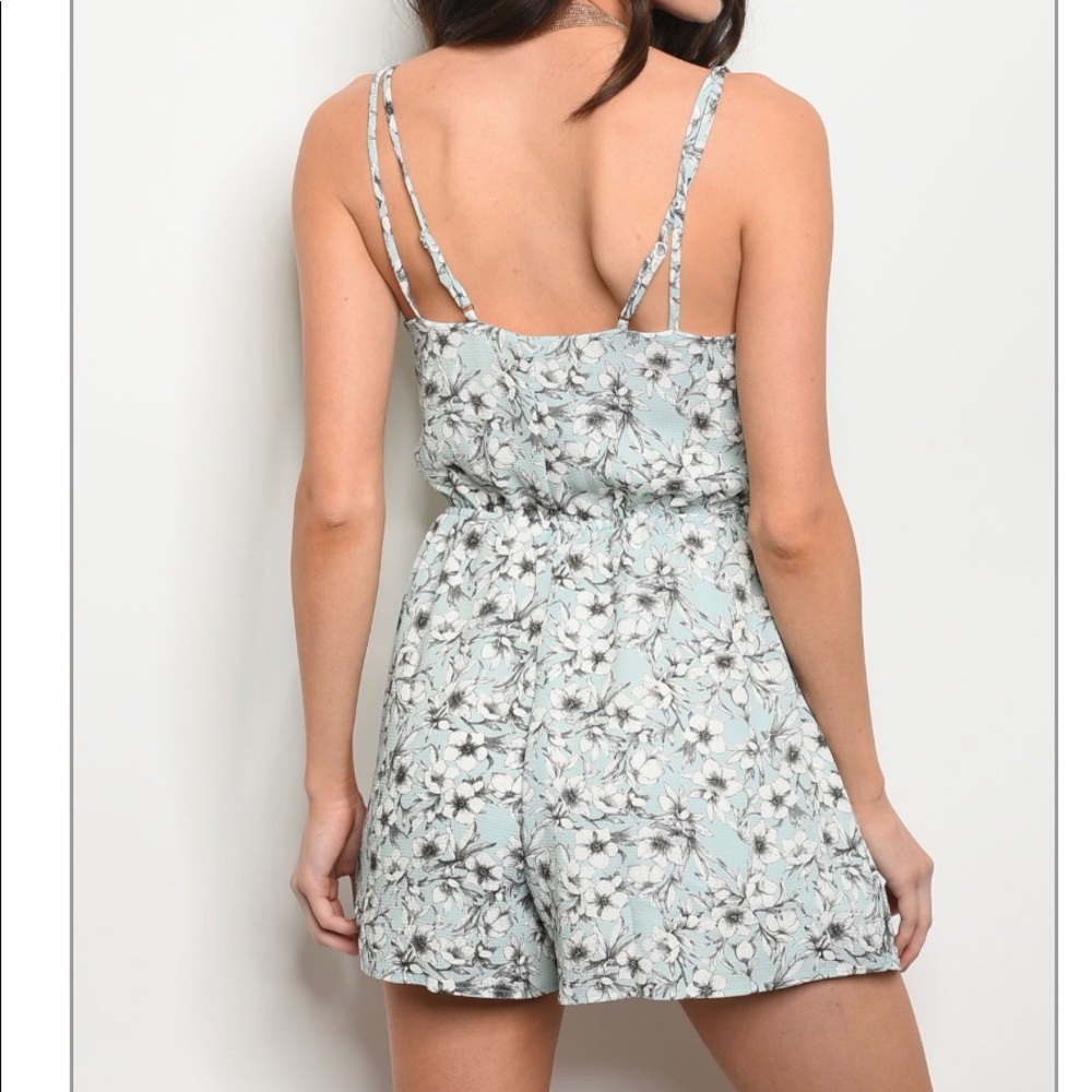 Mint ivory floral romper